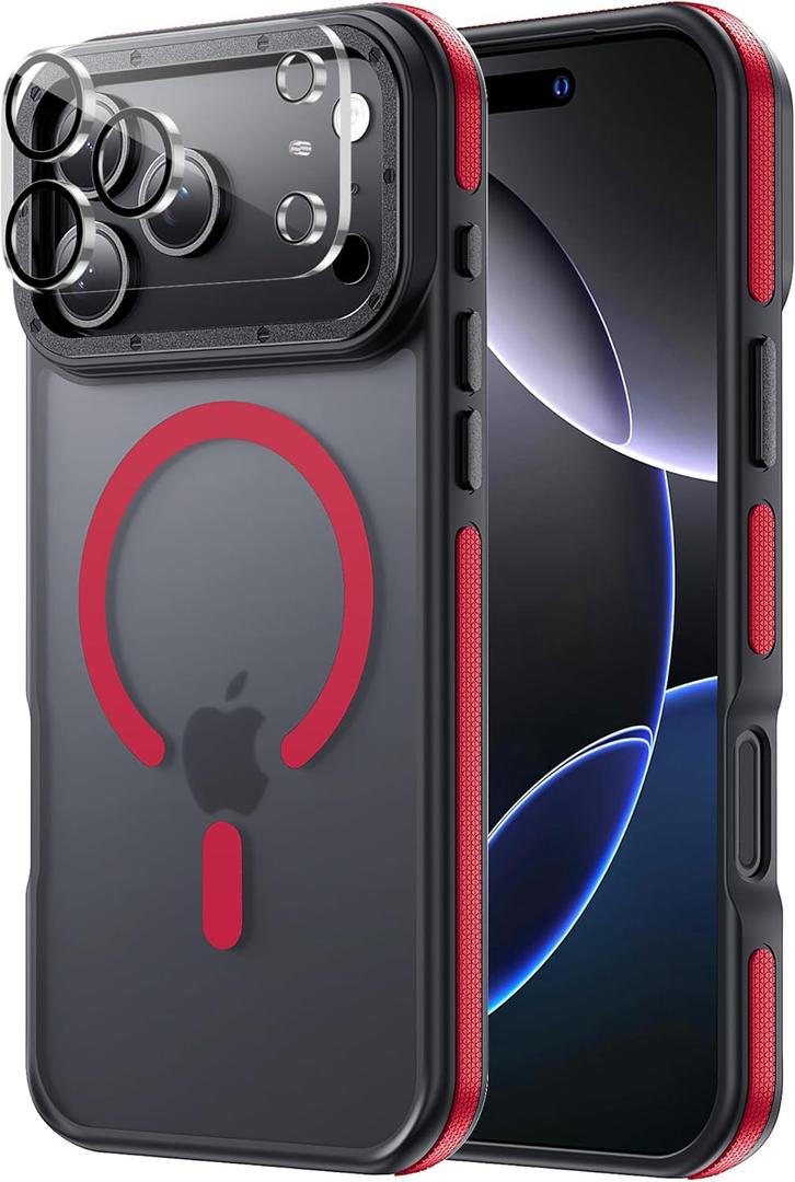 Compatible with iPhone 17 Pro Bumper case Fits MagSafe 10FT Drop Resistant Matte Skin Feeling Shockproof Back Cover Fits iPhone 17 Pro Phone Cases 6.3",Matte Red Bumper