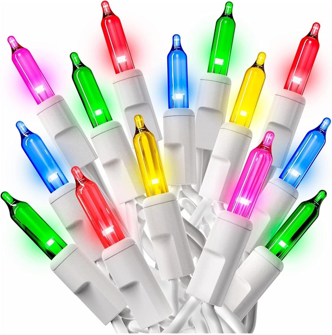 PREXTEX 200 Ct. Multi-Color Christmas Tree Lights with White Wire - 40 Ft Holiday String Lights for Indoor and Outdoor - Multicolor Incandescent Christmas Tree Decoration with End-to-End Connectors