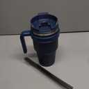 20 oz Insulated Coffee Mug Tumbler with Handle, Stainless Steel Travel Mug Tumbler with Lid and Straw,Double Wall Vacuum Leak Proof Ice Coffee Thermal Cup, Navy