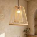 Bamboo Adjustable Height Pendant Light 16" Boho Rustic Farmhouse Chandelier | Includes Bulb, Boho Pendant Lamp, Rattan Woven Hanging Light for the Dining Room Living Room Kitchen Island Bedroom Hallway