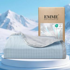 EMME Breathable Cooling Throw Blanket Summer Blanket for Hot Sleepers Cold Throws for Couch Sofa Bed Thin Lightweight Double-Sided Keep Body Cool for Kids Adults Blue (Throw(50"x70"))