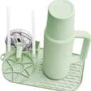 Bottle Drying Rack, Draining Mat for Stanley Tumblers 20-40 oz, Mugs, Wine Glasses, Compact Portable Cup Dryer Stand for Countertops, Office, RVs & Travel(Matcha Green)