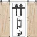 EaseLife 8FT Double Door Sliding Barn Door Hardware Track Kit & Handle,Big Industrial Spoke Wheel,Wall Mount,Slide Smoothly Quietly,Easy Install,Black,96" Track Fit for 44-46" Wide Opening (No Door)