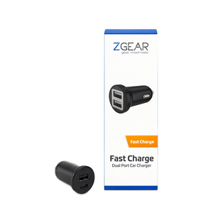 Z Gear USB Charger Fast Charger Dual Port Car Charger 12 Watts ( 2.4 Amps ) Black