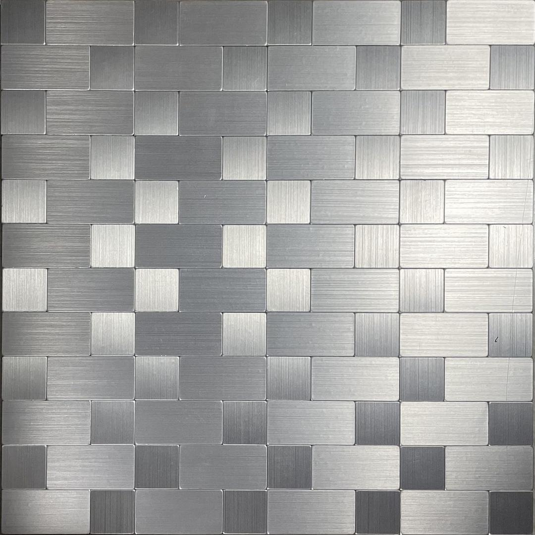 XUANINY Peel and Stick Metal Backsplash Tiles, Self Adhesive Aluminum Mosaic 3D Wall Sticker for Kitchen (Square +Rectangle Stainless Steel, 5 Sheets)