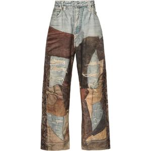 Angsuttc Womens High Waisted Wide Leg Pants 3D Digital Print Baggy Fit Elastic Waist Y2K Street Style Lounge Pants (Small, Brown Denim)