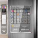 Magnetic Acrylic Fridge Calendar 2024, Clear Dry Erase Board Calendars for Fridge, 2 in 1 Monthly Calendar Reusable Planner, Family Calendar WhiteBoard Planning Include 5 Color Marker Holder (Black)