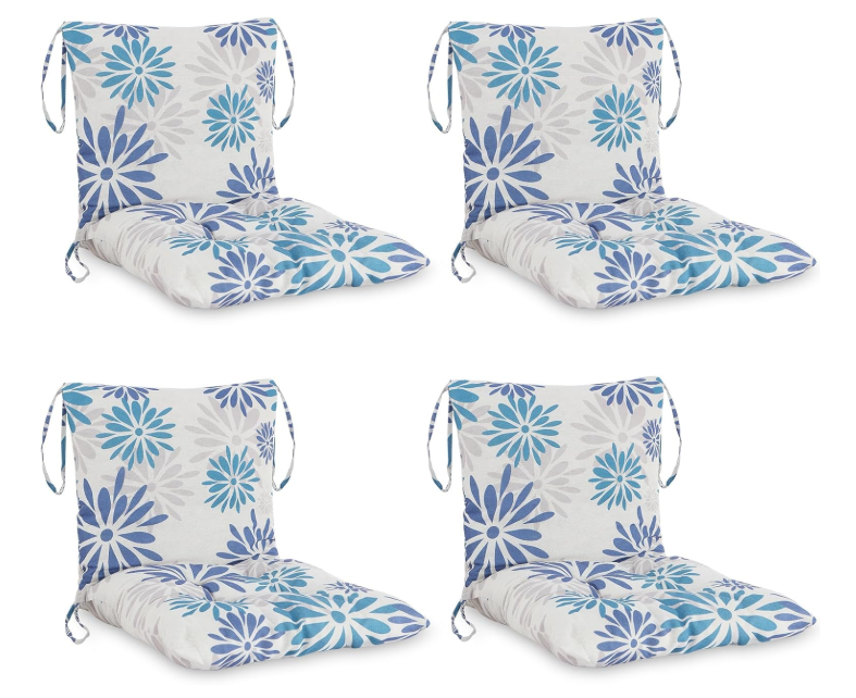 Barydat 4 Pcs Outdoor Patio Chair Cushions with Back, 21.7 x 43.3 Inch Decorative Dining Back Cushions with Tie Buffalo Plaid Indoor Outdoor for Patio Furniture(Blue and White,Plantain Leaf)