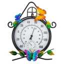 Indoor Outdoor Thermometer，Large Wall-Mounted Thermometer with Humidity, Easy to Read Decorative Outside Thermometer for Patio, Garden, No Require Batteries(Black)
