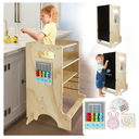 HOTROSE Toddler Kitchen Stool Helper, 4 in 1 Toddler Children Standing Tower with CPC Certified, Adjustable Sliding Board/Chalkboard Kids Step Stool for Bathroom, Safe Montessori Kids Stool