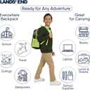 Lands' End Unisex Kids Medium ClassMate Lightweight Durable Elementary School Backpack, Black Highlight (Black)