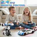 Getatoy Remote Control Car Transformer Toys for Boy 4-6 Years Old: One-Button Transforming Police Car with LED Light & 360° Rotation Drifting 2.4 Ghz Robot RC Car Christmas Birthday Gift Idea for Kids