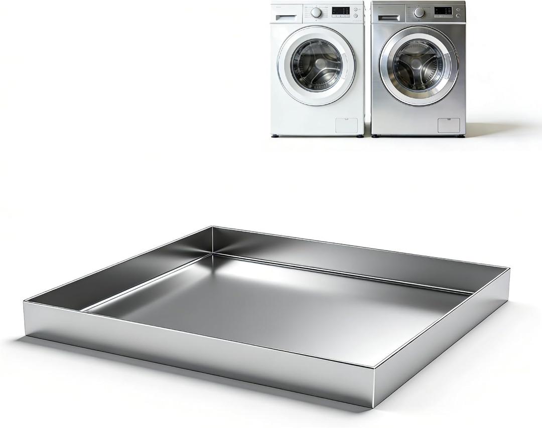 32" x 32" x 2.5" Washing Machine Drain Pan, Washer Tray for Floor Protection, Dishwasher Drain Pan, Pan for Under Washing Machine, 304 Stainless Steel, No Drain Port