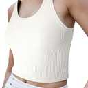 tagunop Women's Summer Tank Tops Sleeveless Scoop Neck Basic Cami Tee Shirts Casual Ribbed Slim Fitted Top White XS