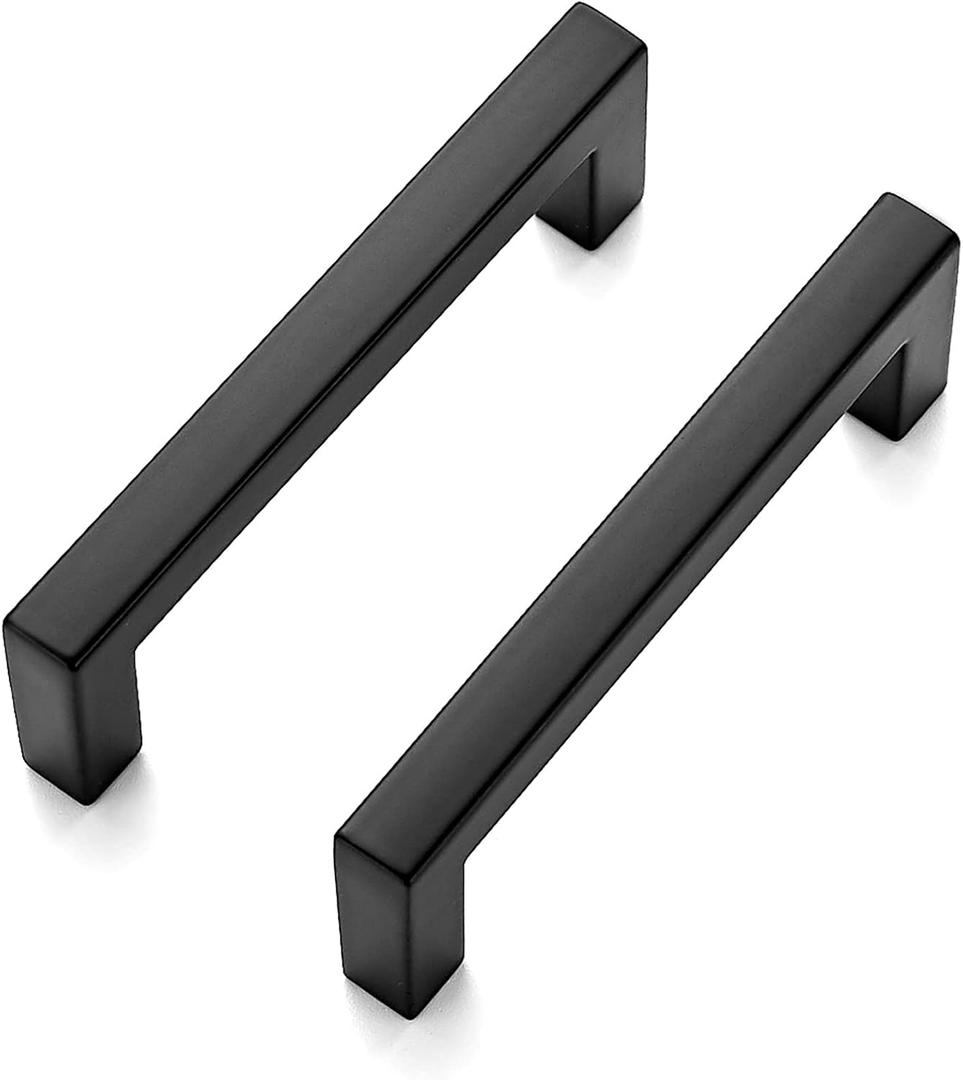Ravinte 60 Pack 3 Inch Matte Black Square Bar Drawer Handles - Slim Black Cabinet Handles and Black Pulls for Kitchen Cabinet Hardware (Flat Black 3'' Hole Center)