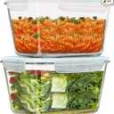 GRZJOPP 88Oz 2 Pcs Large Glass Food Storage Containers Family Size Set Baking Containers with Locking Lids Storing food, BPA Free Leak Proof Microwave Oven Safe