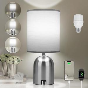 Bedside Table Lamp for Bedroom, 3 Way Dimmable Touch Small Desk Lamp for Office with USB Charging Port Lamps for Living Room, Bedroom, Reading Room, Office, Grey/Sliver, Silver
