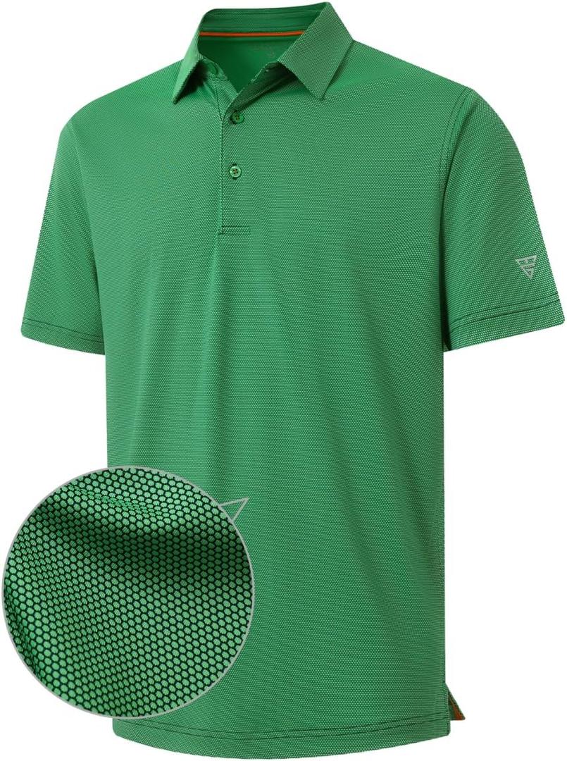 M MAELREG Golf Shirts for Men Dry fit Sports Jacquard Lightweight Performance Texture Short Sleeve Collared Polo Shirts (Green, M)