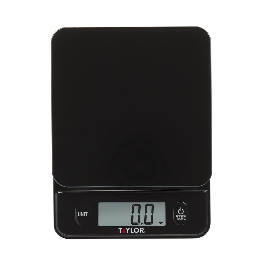 Taylor Glass Top Food Scale with Touch Control Buttons, 11 lb Capacity, Black
