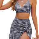 Blooming Jelly Women's High Waisted Bikini Sets Tummy Control Swim Skirt Two Piece Swim Suit 2025 Retro Swimsuit (Large, Black White Plaid)