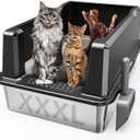 XXL Stainless Steel Litter Box with High Sides 26"x18"x12" Extra Large Metal Litter Box for Big Cats & Multiple cat, Jumbo Top Entry Litter Pan with lid (Black, XX-Large)