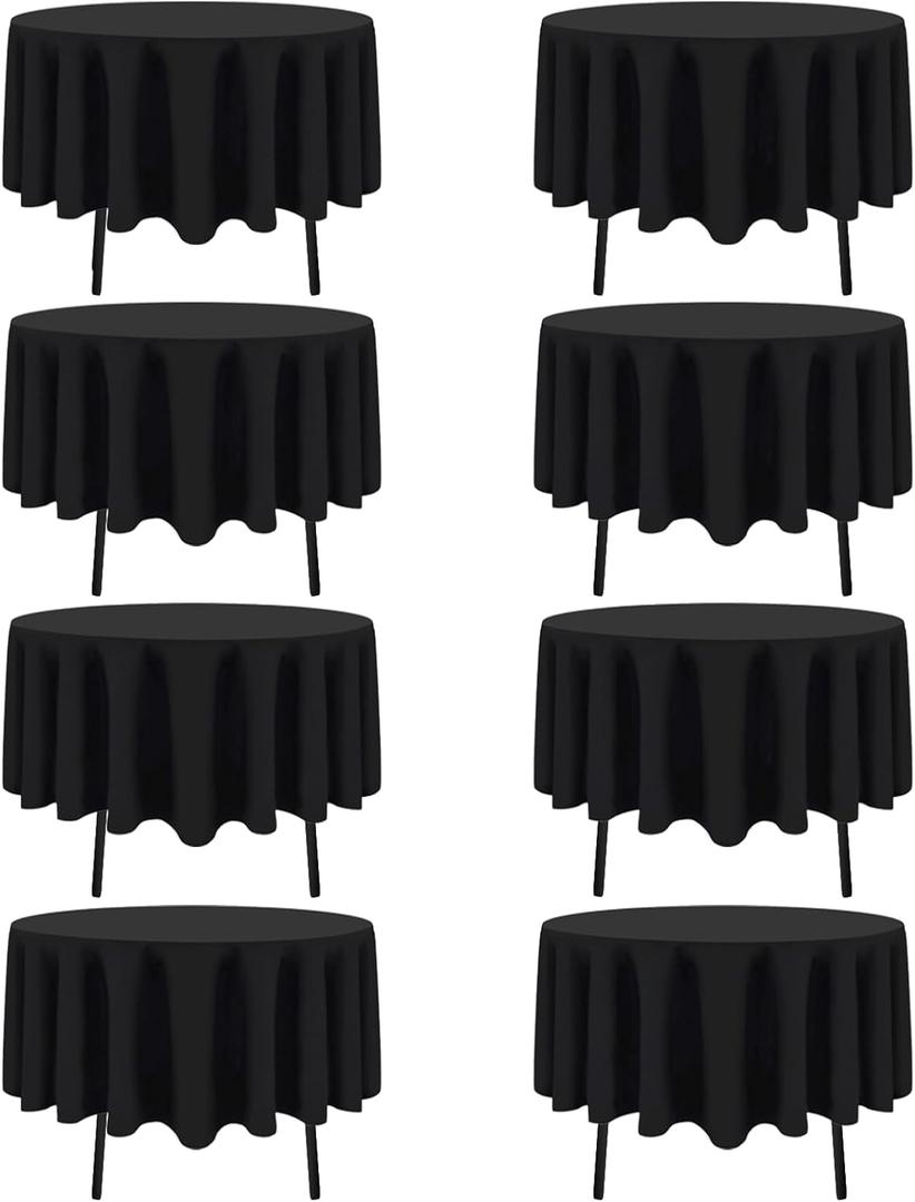 8 Packs Round Tablecloth 60 Inch Black Tablecloths for Circle Tables, Washable Polyester Fabric Tablecloths, Wrinkle Resistant Table Cloth Round Cover for Wedding Party Banquet Dining