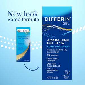 Differin Acne Treatment Gel, 180 Day Supply, Retinoid Treatment for Face with 0.1% Adapalene, Gentle Skin Care for Acne Prone Sensitive Skin, 45g Tube, Pack of 1 (Packaging May Vary) EXP 2028/03