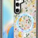 Toycamp for Samsung Galaxy S25 Case for Women - Compatible with MagSafe Girls Cute Phone Cover Magnetic with Shockproof Protective Girly Aesthetic Designer for Samsung S25 Case, Cartoon Floral