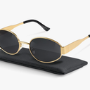 livho Retro Polarized Sunglasses - UV400 Protection, Oval Shape, Metal Frames - Matching Soft Case Inlcuded