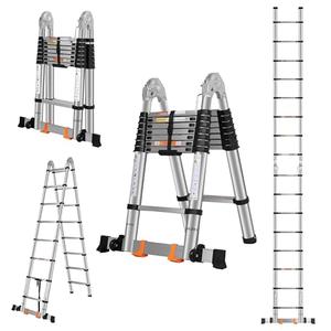DEZEX A Frame Telescoping Ladder 16.5 FT Stainless Steel, 375lbs Capacity With Balance Bar and Movable Wheels, Multi-Purpose Collapsible for Indoor Outdoor Work