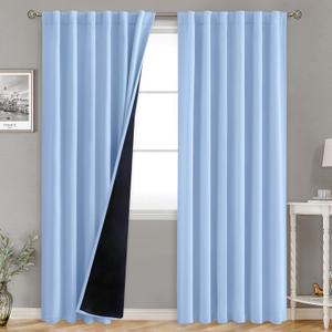BGment Full Blackout Curtains with Thermal Insulation Liner Curtains 90 Inches Long, Rod Pocket and Back Tab Double Layer Room Darkening Window Curtain for Bedroom(52 x 90 Inch, 2 Panels, Light Blue)