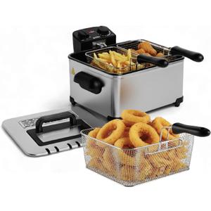 Alpha Living Electric Deep Fryer 4.5L Deep Fryer with Basket with 2-Quart and 4-Quart Baskets High-Grade Stainless Steel Temperature Control and Timer Ideal for Fried Chicken, Fries