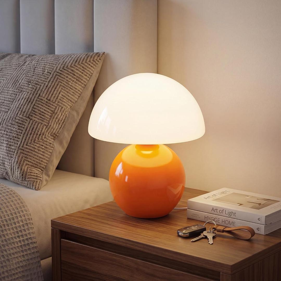 Dawnwake Mushroom Lamp Table Lamp for Bedroom,Desk Bedside Small Lamps for Living Room Night Stands,Mushroom Decor Cute Mini Modern Mid Century Lamps,Unique Aesthetic Home Living Room Decor(Orange)