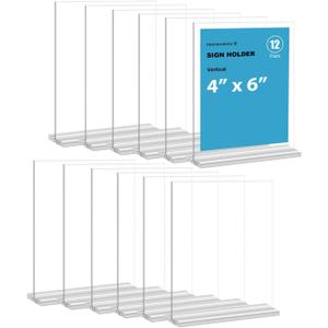newnewshow 4x6 Inch Clear Acrylic Sign Holder, Display Stand, Plastic Card Holder for Business, Office, Retail (4x6 Inch 12 Pack)