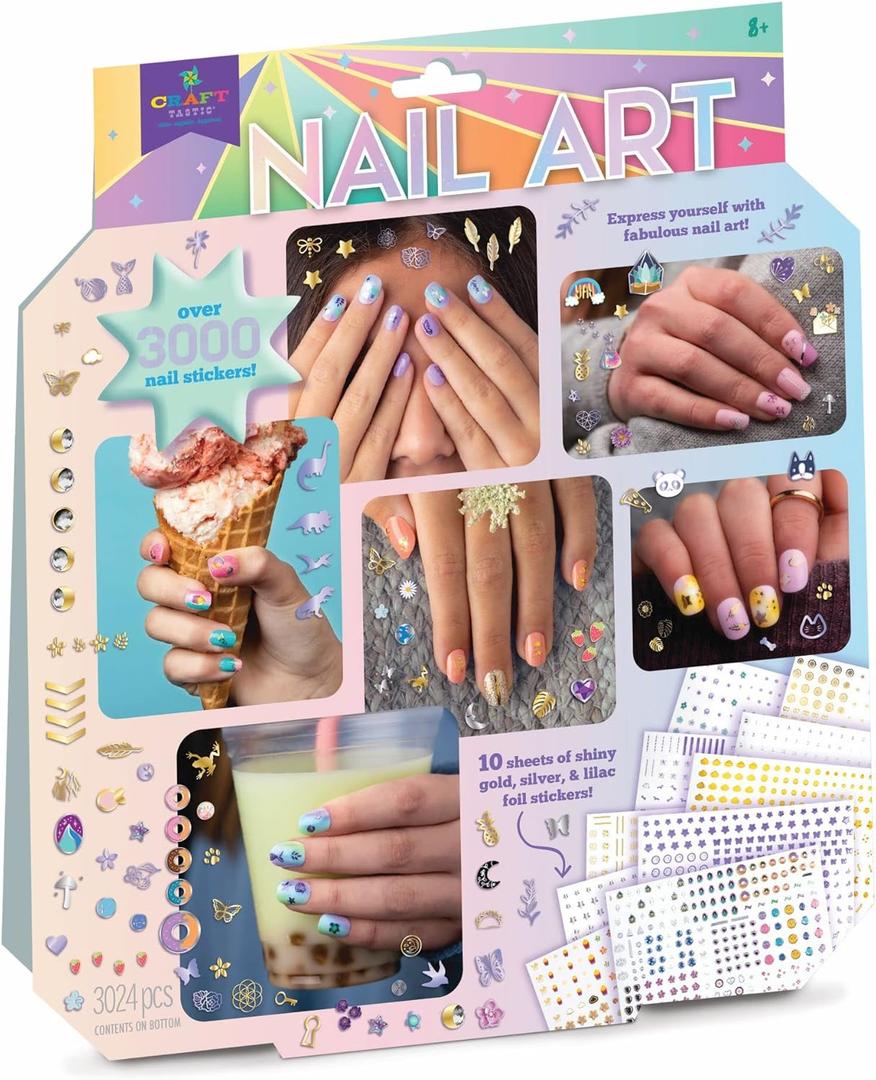 Craft-tastic  Nail Art  Over 3,000 Nail Stickers  Dinosaurs, Flowers, Butterflies, Geometric, Moon, Stars  for Ages 8+