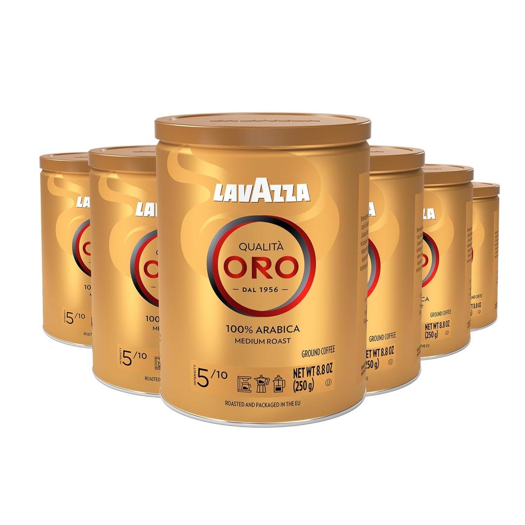 Lavazza Qualit Oro Ground Coffee, Medium Roast, 100% Arabica, 8.8 oz Tin (Pack of 6)