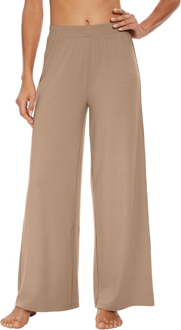 WiWi Women's Casual Wide Leg Palazzo Pants Comfy Lounge Pajama Bottoms Viscose from Bamboo Yoga Sweatpants S-XXL (Large)