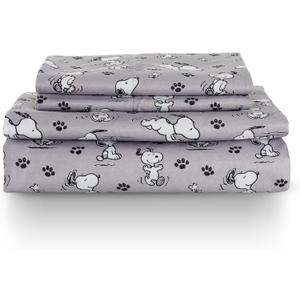 Berkshire Blanket Peanuts Kids Sheet Set, Full Size - 4 Pieces, Peanuts Mini Poses and Paws Grey, Cute Character Snoopy Printed Soft Microfiber Bed Sheets (Peanuts Poses and Paws Grey)