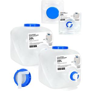 2 Pack 5.3 Gallon Collapsible Water Container Camping Water Container with Spigot,Portable Collapsible Water Jug Water Storage Containers for Outdoors Traveling Emergency,1 Extra Spigot Provided