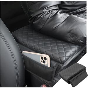 zipelo Car Armrest Cushion, Carbon Fiber Leather Auto Center Console Pad, Memory Foam Armrest Box with Storage Bag, Hand Rest Pillow with Organizer Pockets, Universal Fit for Most Vehicles (Black)