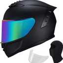 Full Face Motorcycle Helmet,Helmets for Adults Motorcycle, MG611 Motorbike Racing Street Bike Helmets with Black Visor for Men Women,DOT Approved (Matte Black-Colorful+ Mask, M)