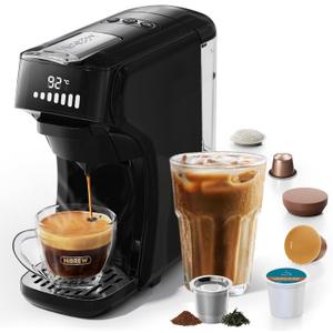 HiBREW H1B 6-in-1 Pods Coffee Maker, 19 Bar Espresso Machine for Pods, Compatible with Kcup*/Nes*/DG*/Espresso Powder, Makes iced coffee (Black)