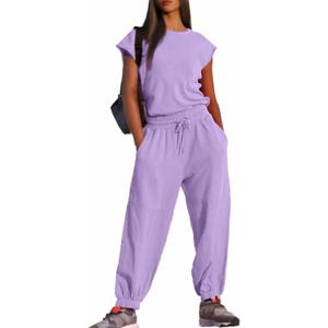 Glamaker Women's Casual Sleeveless One Piece Jumpsuits Loose Open Back Workout Onesie Summer Outfits With Pockets(Purple, XS)