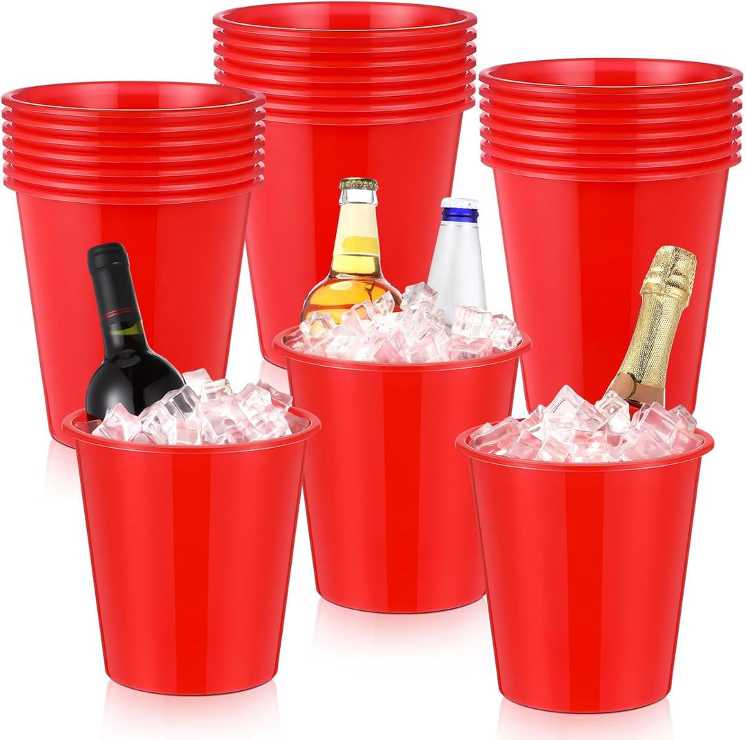Layhit 24 Pcs Plastic Ice Buckets for Parties 3 Liters Wine Bucket Portable Ice Holder Disposable Wine Cooler for Party Wedding Party Beverages Champagne Soda and Beer (Red)