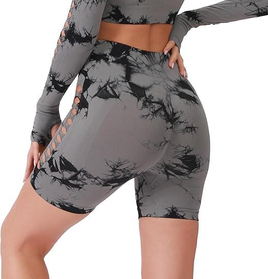 ZMTTO Tie Dye Workout Shorts for Women High Waist Scrunch Butt Lift Seamless Booty Gym Yoga Shorts S