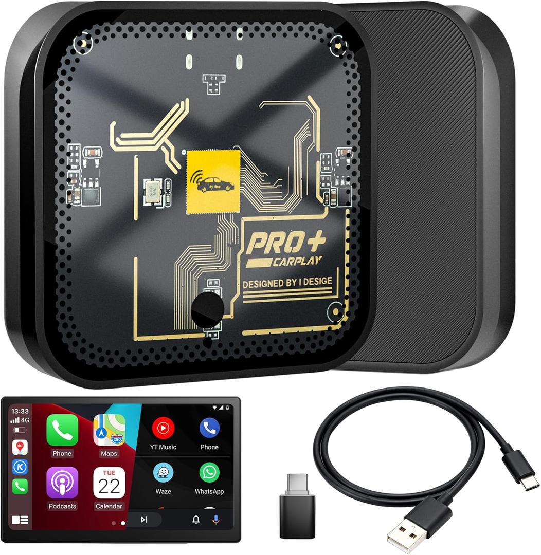 Wireless CarPlay Adapter, Apple CarPlay Wireless Adapter Converts Wired to Wireless, Plug & Play Auto Connect for iPhone iOS 10+, Compatible with Factory CarPlay Cars 2015+, Transparent