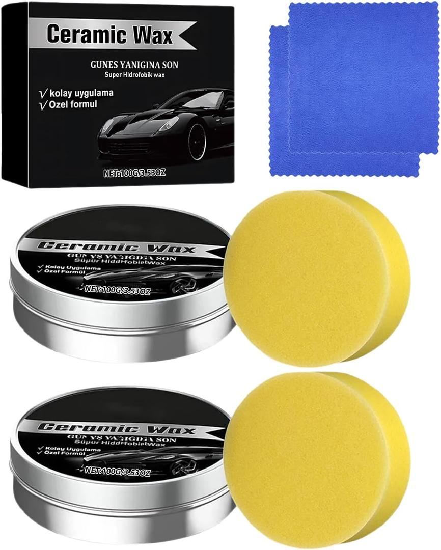 Ceramic Wax Cream for Cars, Strong Protection Car Coating Polishing Wax, Auto Car Scratch Repair Remover Paste with Sponge(2Pcs)