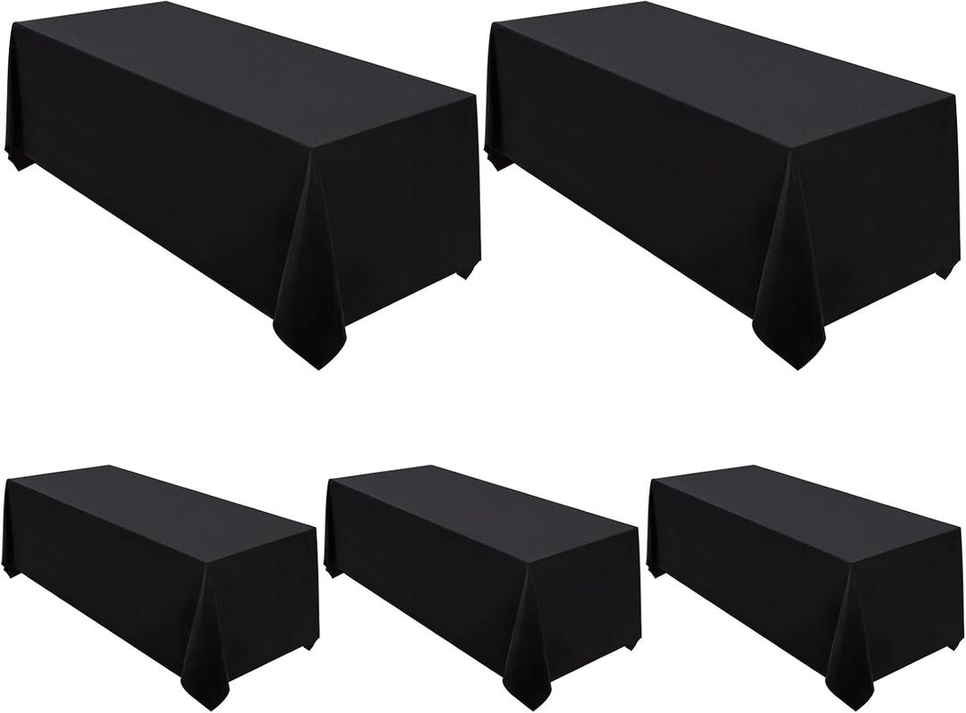 5 Pack 90x156 Inch Black Tablecloth for 8 Foot Rectangle Tables