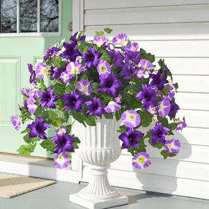 Yastouay Artificial Flowers for Outdoors, 2PCS Artificial Petunias UV Resistant Fake Outdoor Flowers, Realistic Faux Flowers Fake Silk Petunias for Outside Garden Porch Patio Yard Decor, Purple