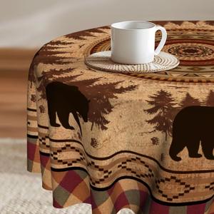 Imiss Black Bear Circle Table Cloth - Forest Woodland Wildlife Resistant Washable Tablecloth 60 Inch Farmhouse Country Style Tablecover for Outdoor Camping Dining